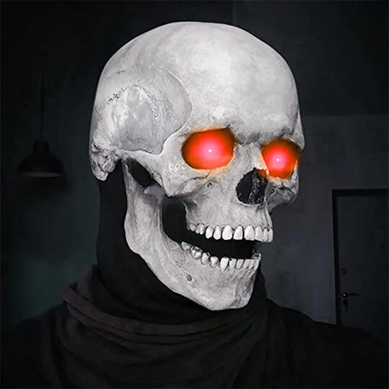 luminous Full Head Skull Mask Carnival Adults Realistc Anonymous Halloween Moveable Mouth Jaw Anime Horror Helmet