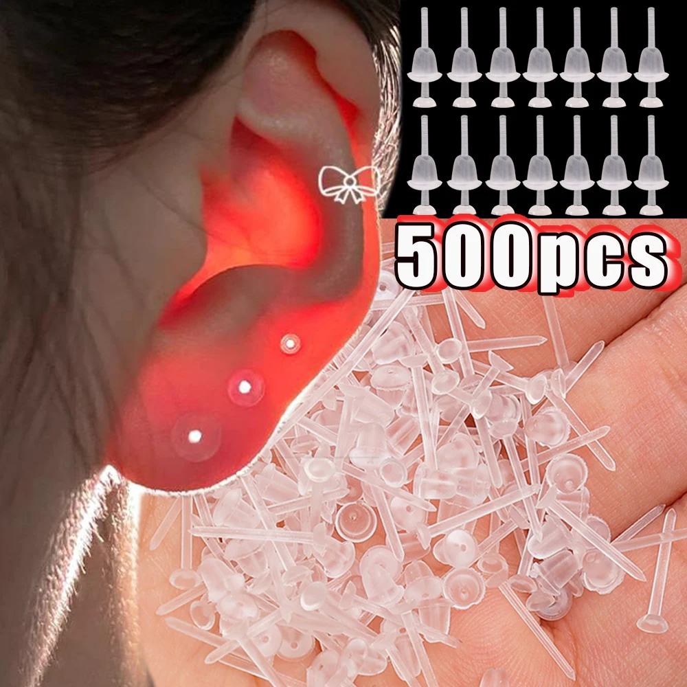 50-500pcs DIY Plastic Stud Earrings Minimalist Style Clear Earring Backs Ear Studs Piercing Retainers for Men and Women Jewelry