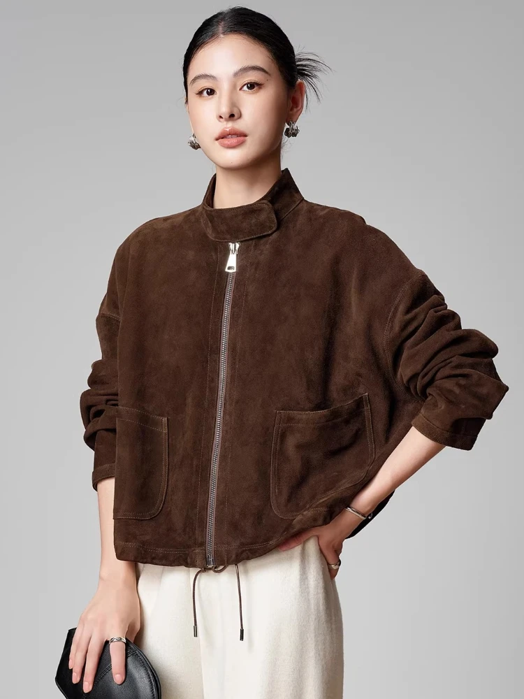 

Vintage Short Genuine Leather Jackets for Women Spring Autumn 2026 New High-end Simple Loose Casual Real Goatskin Suede Coat