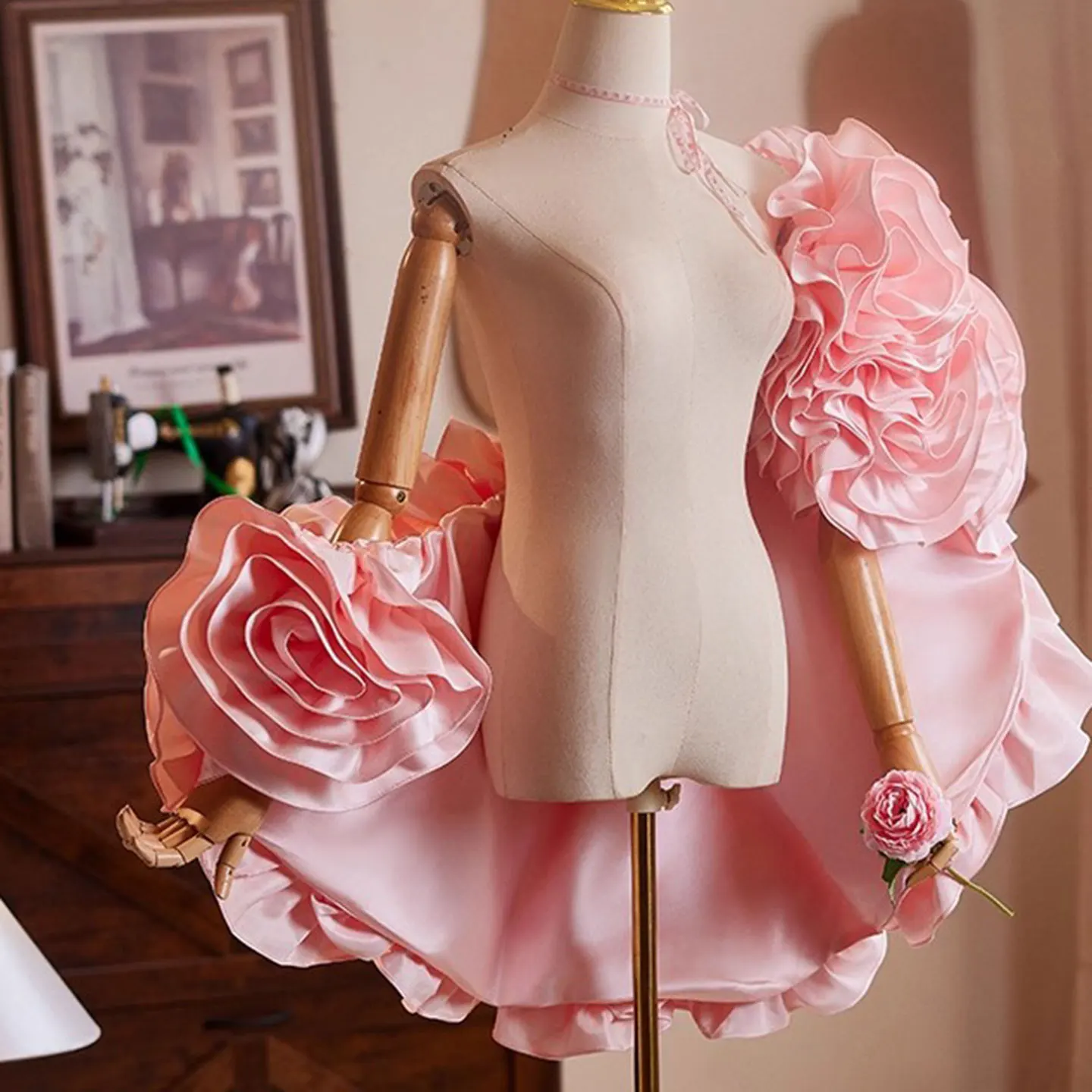 Mingli Tengda Pink Handmade Three-dimensional Flower High-end Accessories Shawl Host Runway Performance Costume Bride Cape