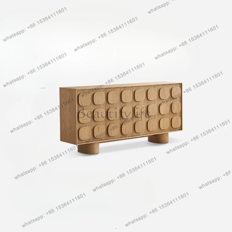 

High-footed side cabinet, French retro style living room solid wood storage against the wall, dining side cabinet