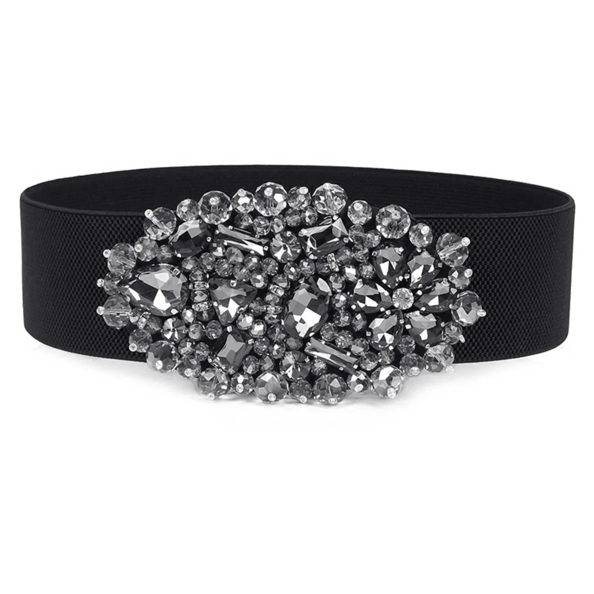 Black Crystal Belt Korean Luxury Wide Waist Cincher with Beads for Dresses Women's Elegant Sash Boho Chic Accessories Belts