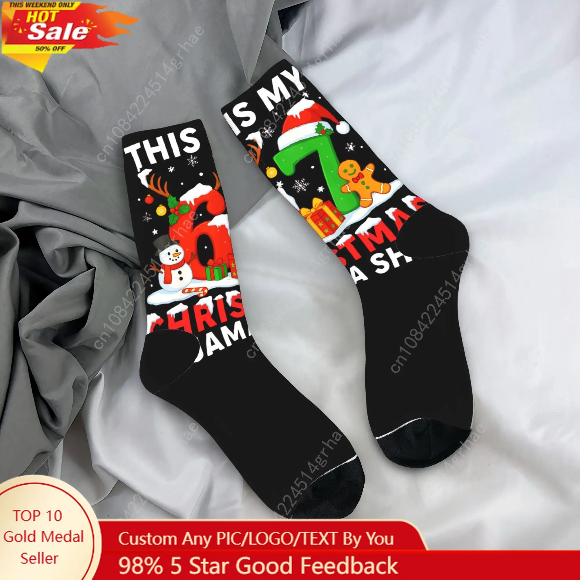 

Мужские носки унисекс, забавные рождественские пижамы 67, рубашка Six Seven Meme, чулки Brainrot, осенние средние мягкие носки, противоскользящие носки для скалолазания