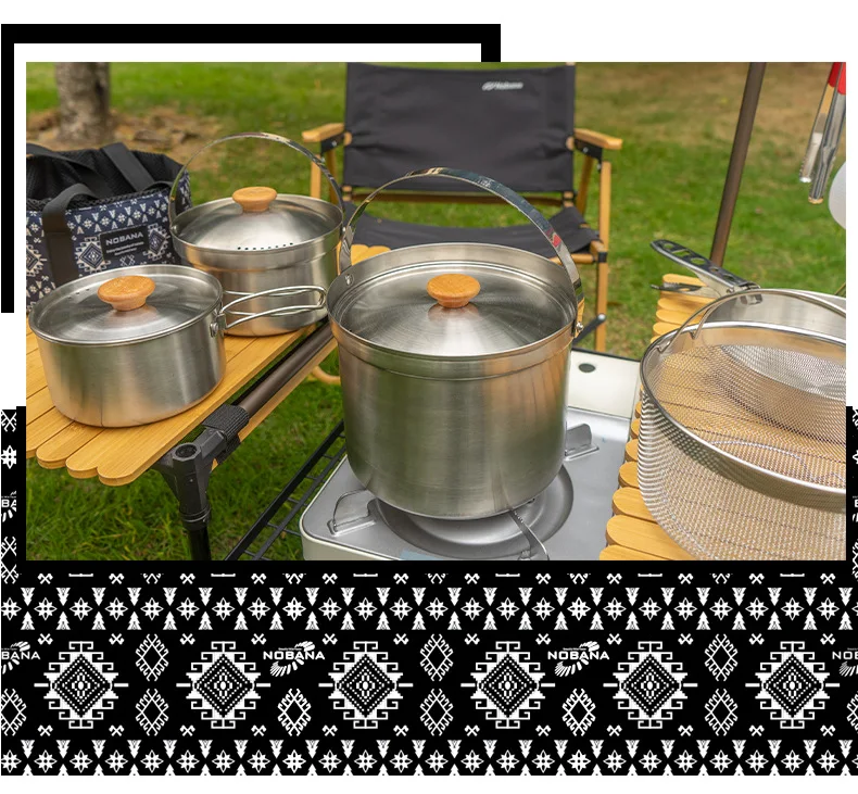 NOBANA Neueste Outdoor Edelstahl Topf Set Camping Familie Topf Set 5L Tragbare Picknick Suppe Topf Braten Dampfenden Haushalts Topf – Detail 11