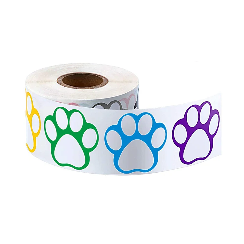 Pratique un rouleau de 500 pièces d'autocollants de patte colorés étiquettes de nom de patte de chien étiquettes autocollants empreinte de patte, 1 pouce (couleur mixte)