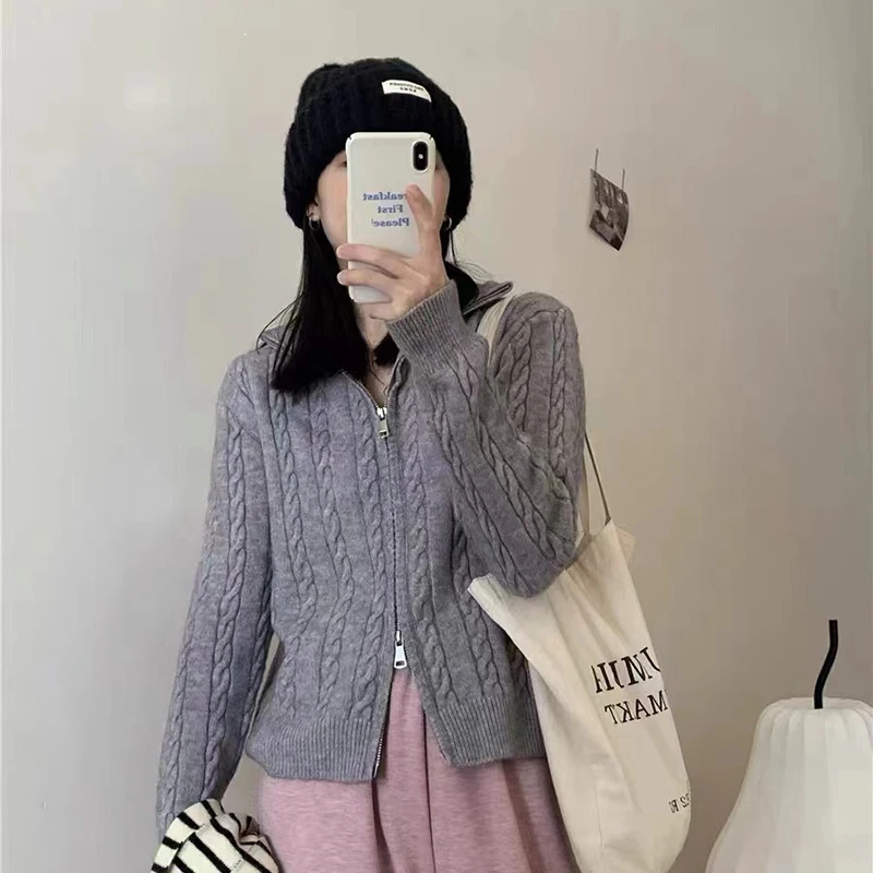 2024 Autumn/Winter New High Collar Cashmere Knitted Cardigan Women\'s Wool Sweater Cardigan Loose Korean Fashion Jacket