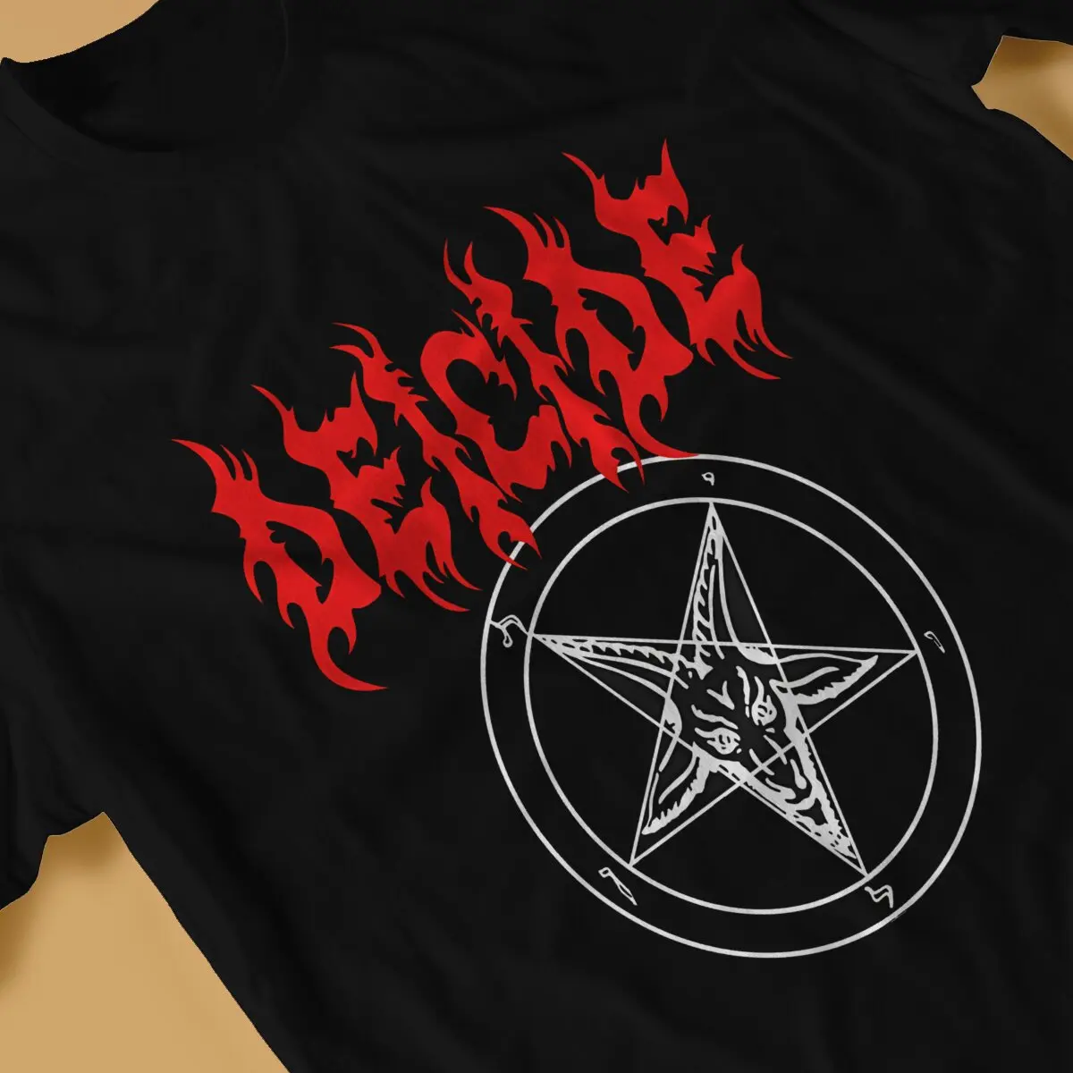 Men Pentagram Death Metal T Shirt Deicide Tops Unique Short Sleeve Crewneck Tees Graphic Printed T-Shirts