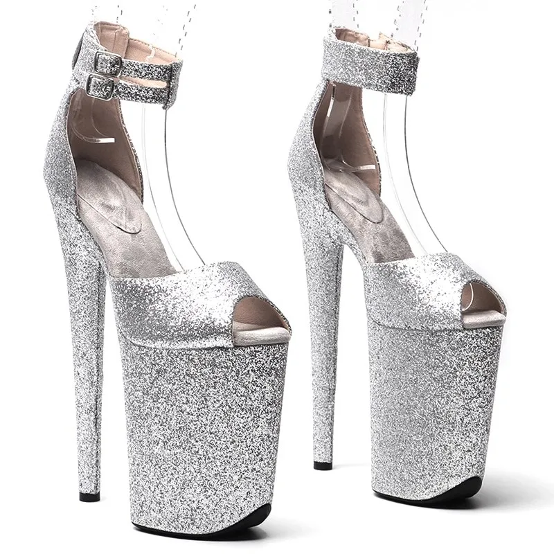 

Model Shows Wome Fashion 23CM/9inches Glitter Upper Platform Sexy High Heels Sandals Pole Dance Shoes 066