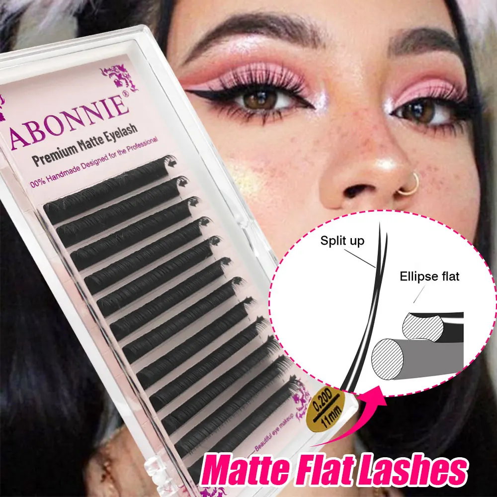 Abonnie New Mink Flat Ellipse Eyelash Extensions 0.15 0.20 Softer Ellipse Flat Lash Split Tips Lash Individual Volume Cilios