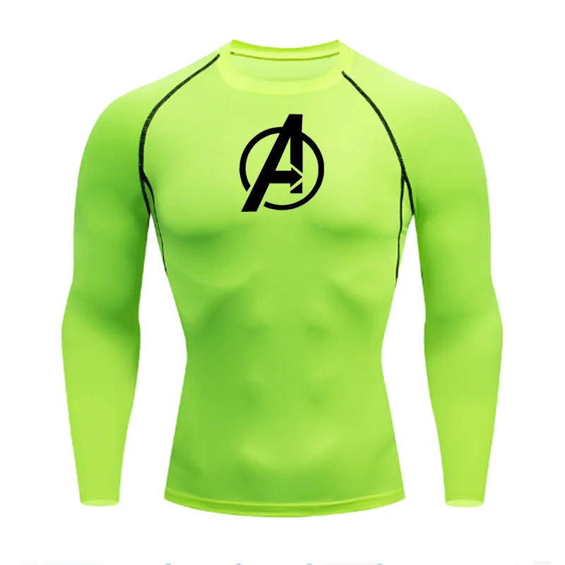 Men Sports Rashgard Long Sleeves T Shirt Print Compression Men Running Shirt MMA Workout Bodybuilding Quick-Dry T-Shirts