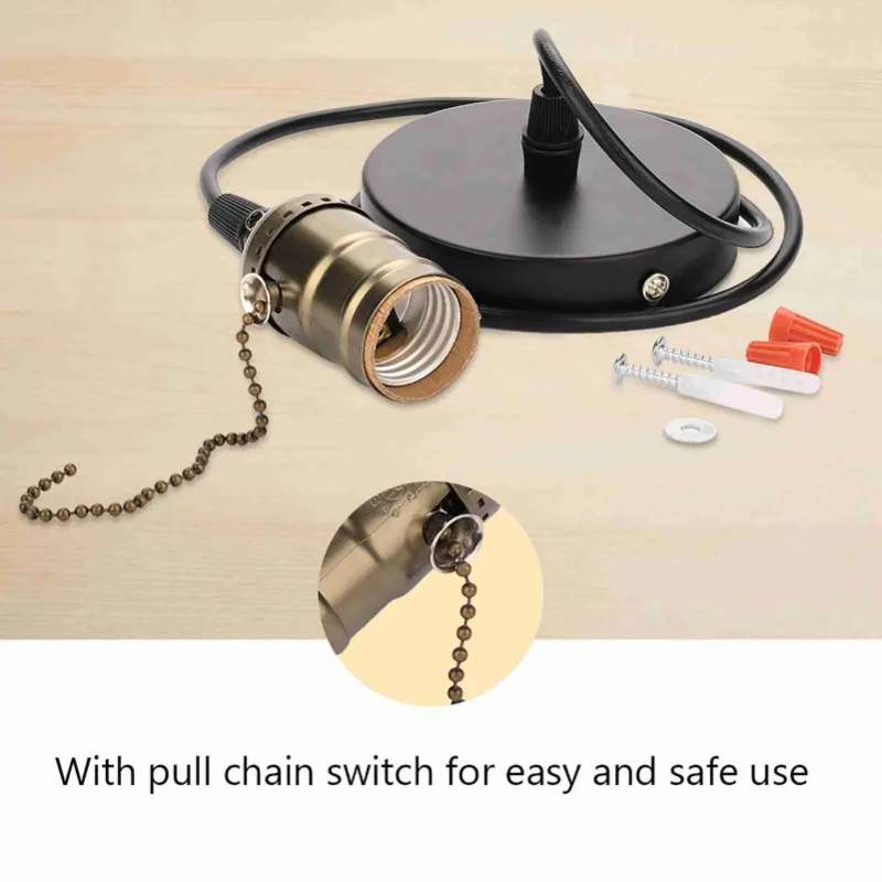 

E26 Винтажный подвесной светильник с выключателем на цепочке, цоколь лампы на потолке (бронза)