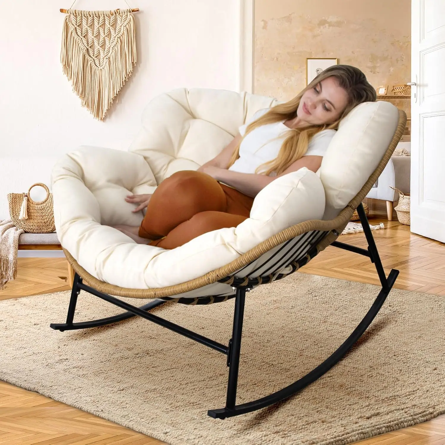 ！@Dwoo Swing Chair Indoor Outdoor Cozy Lazy Sofa Living Room Oversized Rocking  Egg Chair Patio Lounge Rockers Recliner Chair