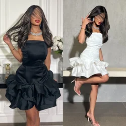 Customized High Quality Elegant Pleat Ruched Tiered A-line Strapless Short Dresses Bespoke Occasion Dresses Modern Style Fashion