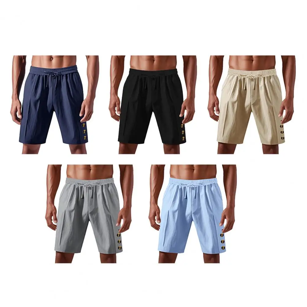 

Men 2025 New Cotton And Linen Loose Shorts Solid Color Multi-pocket Elastic Waist Comfortable Breathable Beach Casual Pants