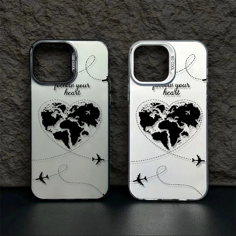

Airplane Route Travel Graffiti Phone Case For iPhone 16 Pro Max 15 11 14 12 13 16E XS Max XR X XS 7 8 Plus Shockproof Back Cover