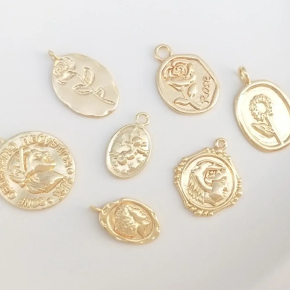 

1Pcs Copper Charms 14K Gold Color Rose Angel Portrait Coin Pendant Handmade Bracelet Necklace Hang Tag DIY Jewelry Pendant