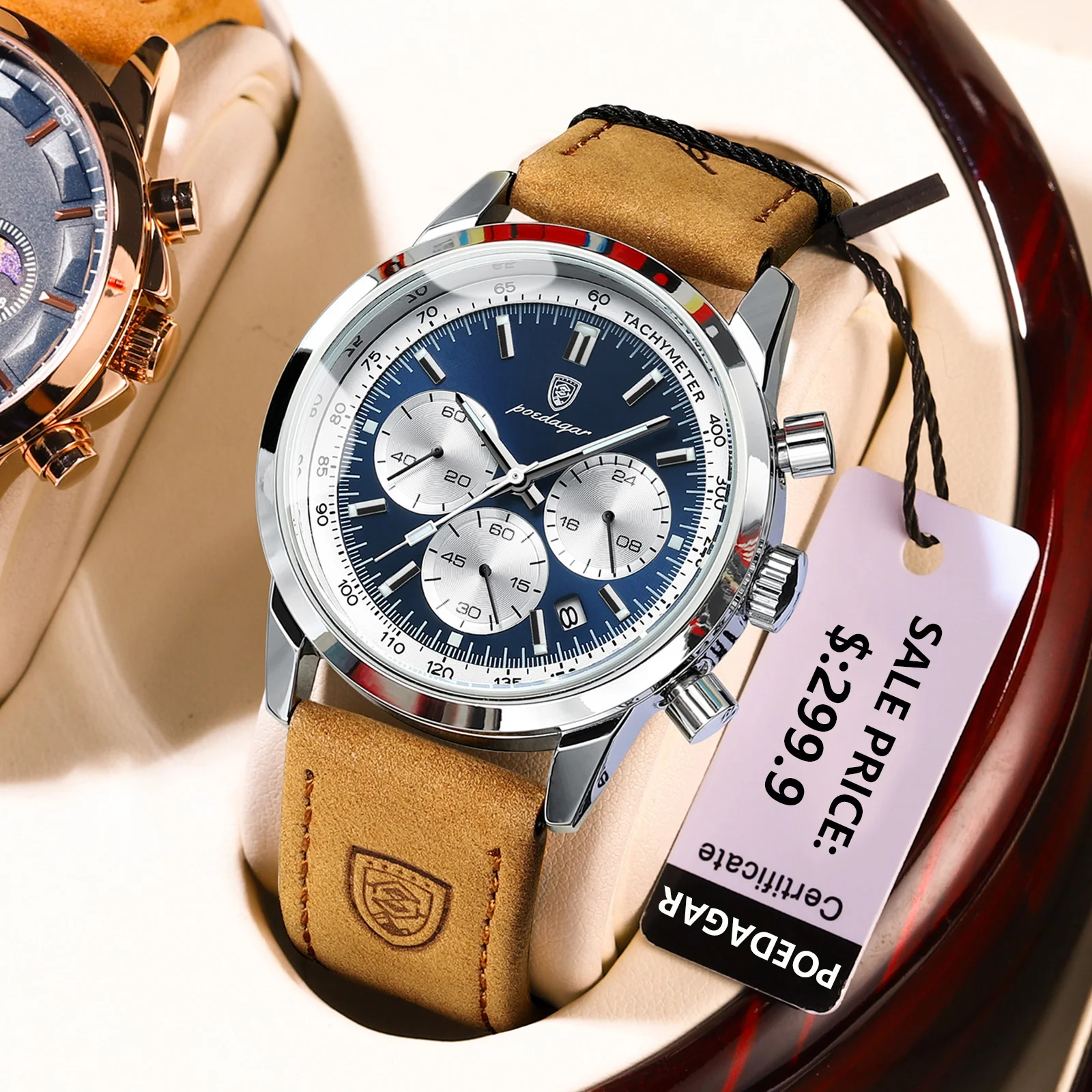

POEDAGAR Luxury Brand Watch For Men Waterproof Luminous Chronograph Military Man Watch Fashion Leather Men's Quartz Watches+Box