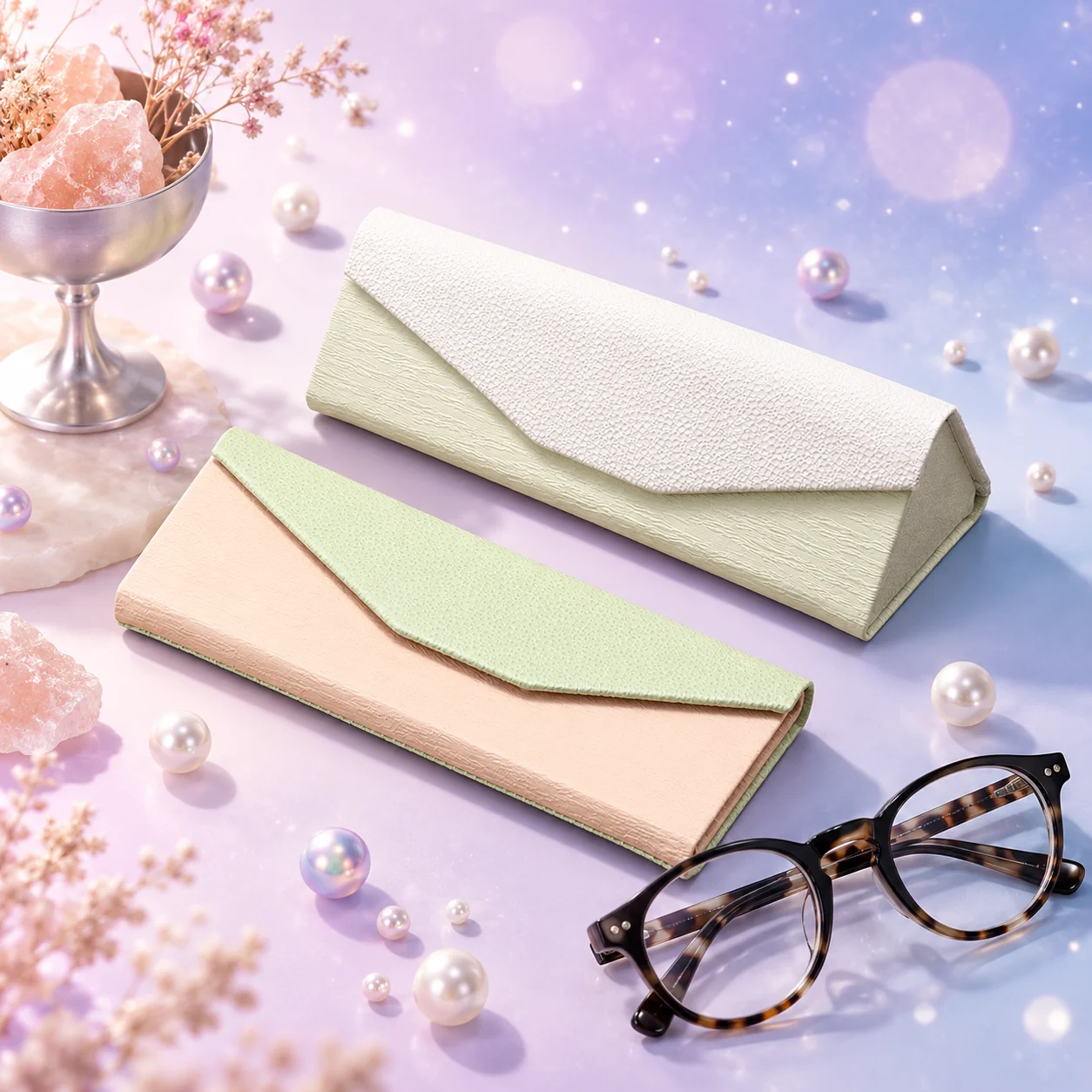 1pc Envelope‑Style Eyeglasses Case Anti‑Crush Textured PU Leather Hard Shell Glases Storage Box for Women Daily Use Travel Offic