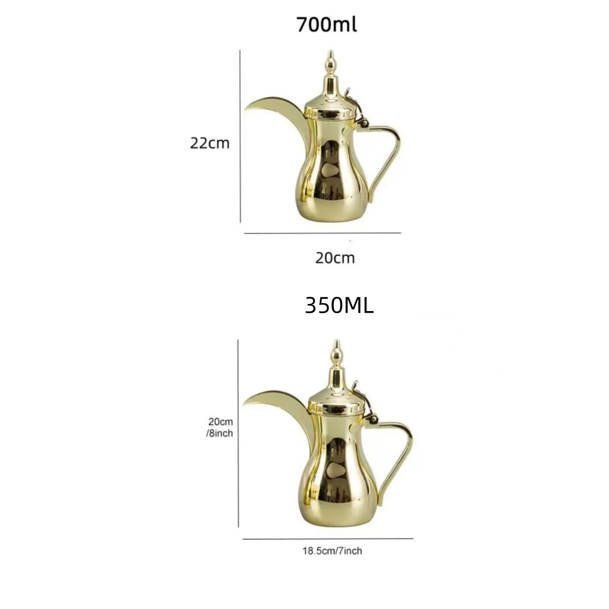 Caffettiere arabe dorate, caffettiera bollitore per tè a bocca lunga con acqua calda, teiera stretta 500/700ML acciaio inossidabile 304