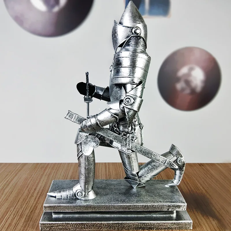 Medieval Roman Armor Man Soldier Metal Model Props Retro Tin Martial Knight Crafts Ornament