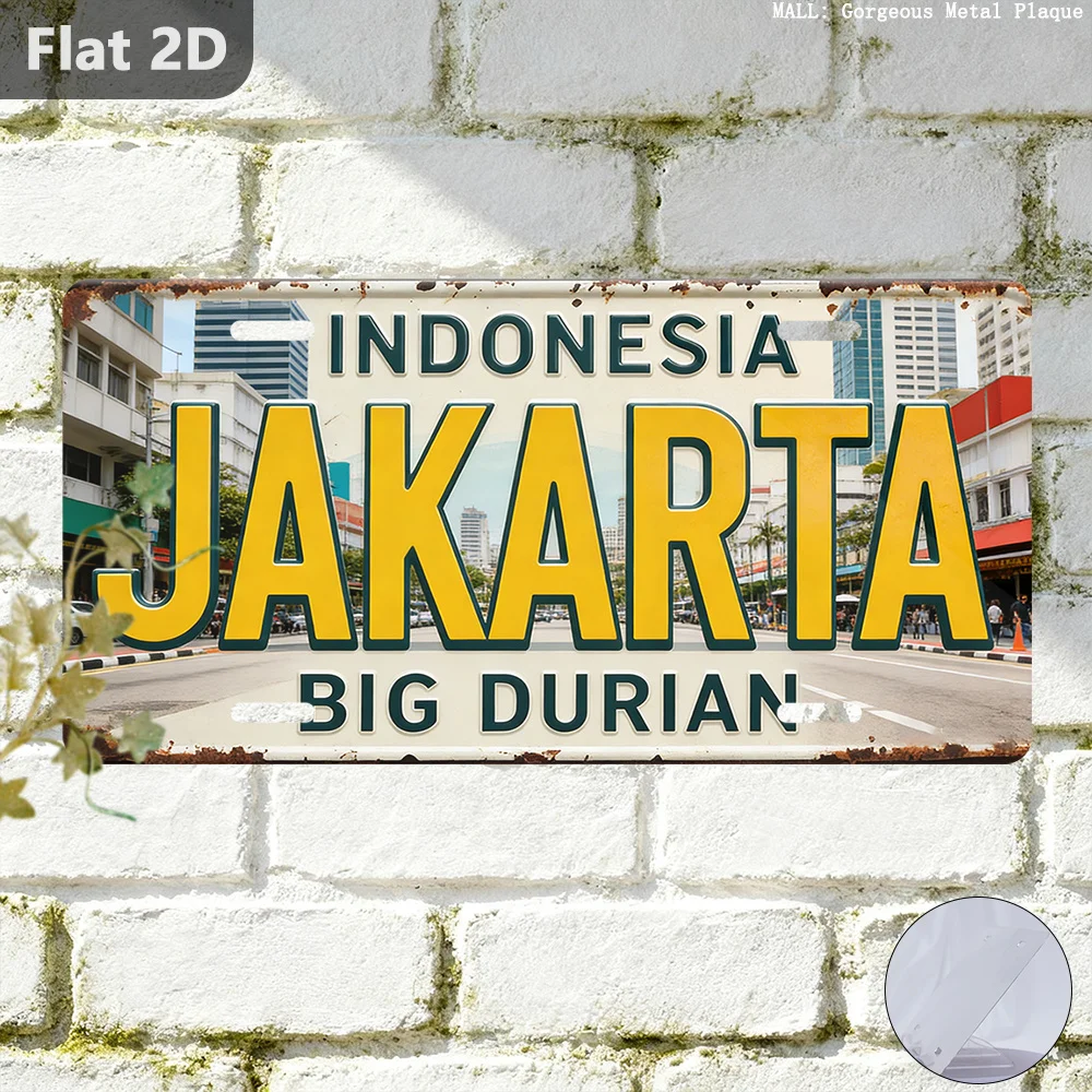 2D Flat, 2D Flat - 1pc, Sign, Jakarta Durian Indonesia, Retro Sign (30.48cm X 14.99cm), Outdoor Vintage Wall Decor, Souvenirs