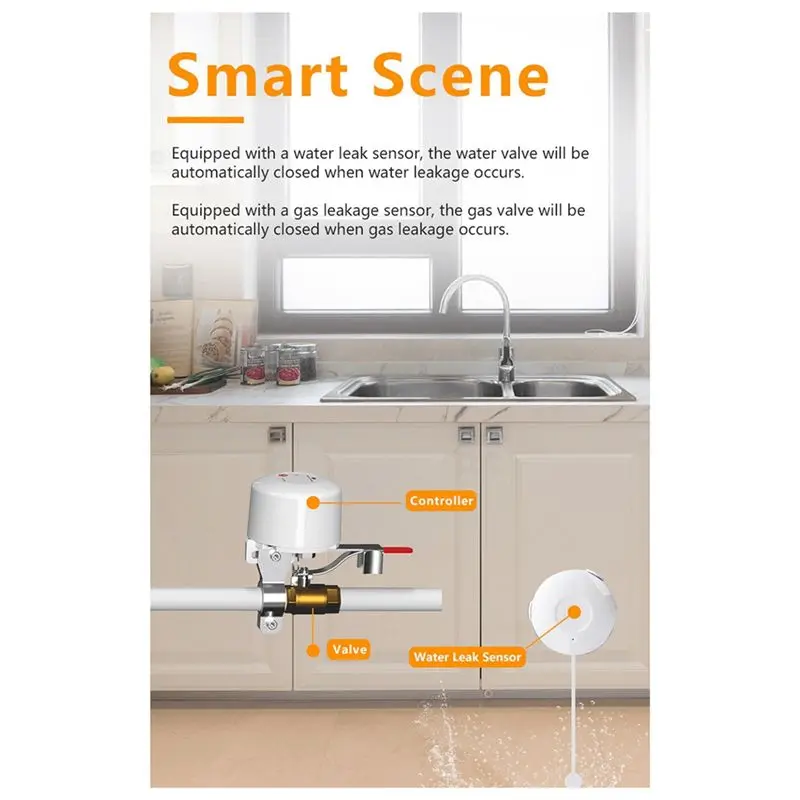 AT13 Tuya Smart Wifi Smart Valve Manipulator Gas Adjustable Water Valve Leak Controller Supports Alexa EU-Plug A Easy To Use