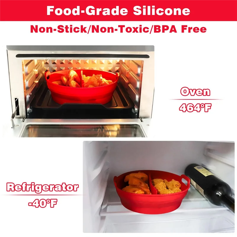 A84G-Air FryerซิลิโคนLiners 8.5 นิ้วสําหรับ 5 ถึง 8 Qtนํากลับมาใช้ใหม่พร้อมDividerพับAir Fryerหม้อซิลิโคนNon-Stick