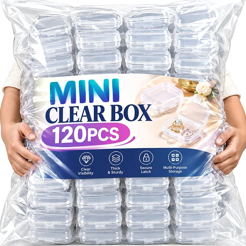 120/5x Transparent Jewelry Storage Box Portable Earring Ring Earplugs Packaging Storage Case Tabletop Mini Plastic Storage Boxes
