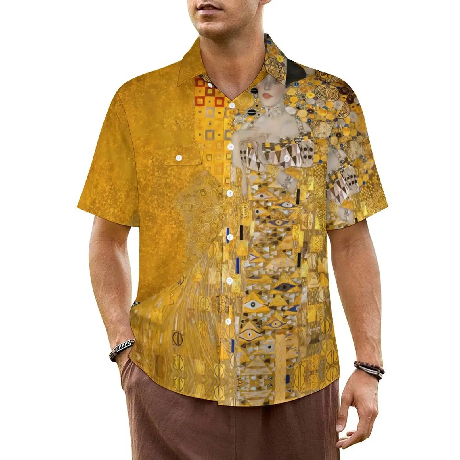 

Summer Shirt Vacation Gustav Klimt Blouses Portrait of Adele Novelty Casual Shirts Man Short Sleeve Streetwear Oversized Clothes