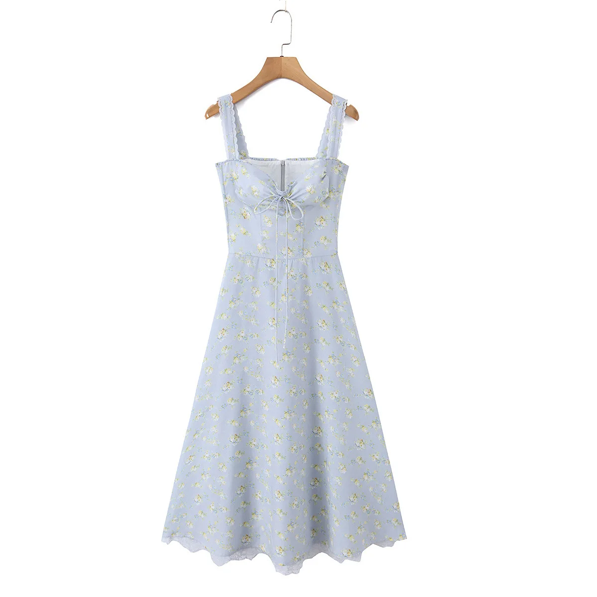 

Withered 2026 New Fashionable Temperament Women's Blue Printed Fishbone Waist Cinched Tank Top Dress Woman Clothes Dress Elegant