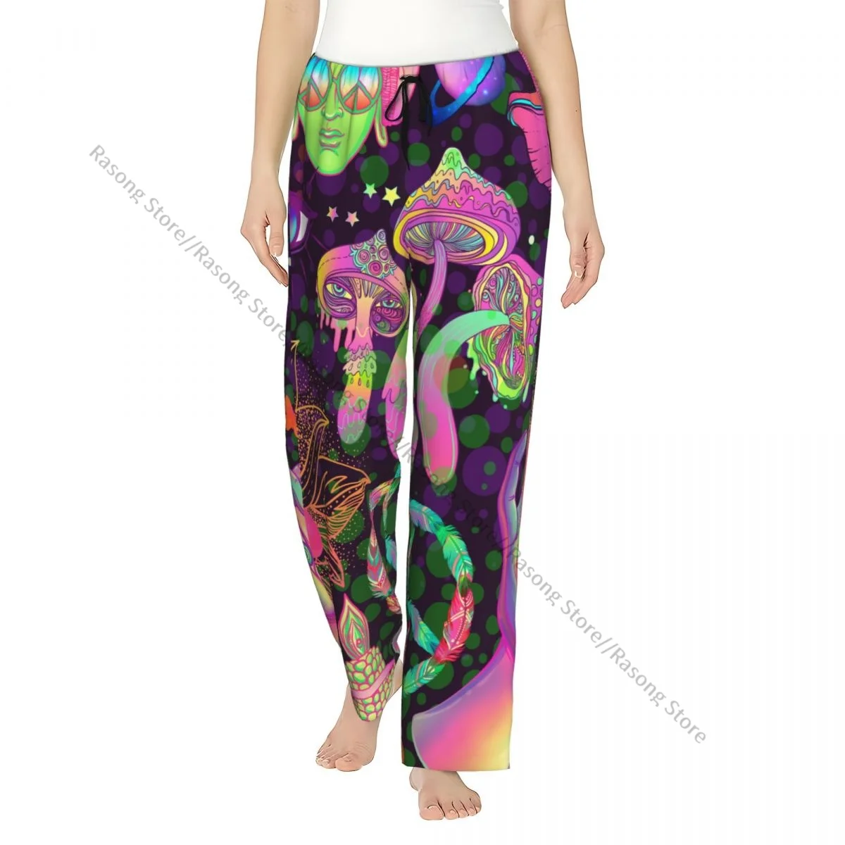 

Women Flannel Lounge Pants Soft Trippy Mushrooms Peace Sign Butterflies Pajama Pants Winter Sleepwear
