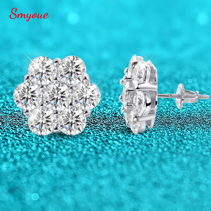 Smyoue Screw D Color 7cttw Full Moissanite Stud Earrings for Women S925 Sterling Silver Plated Rhodium Jewelry with Certificate