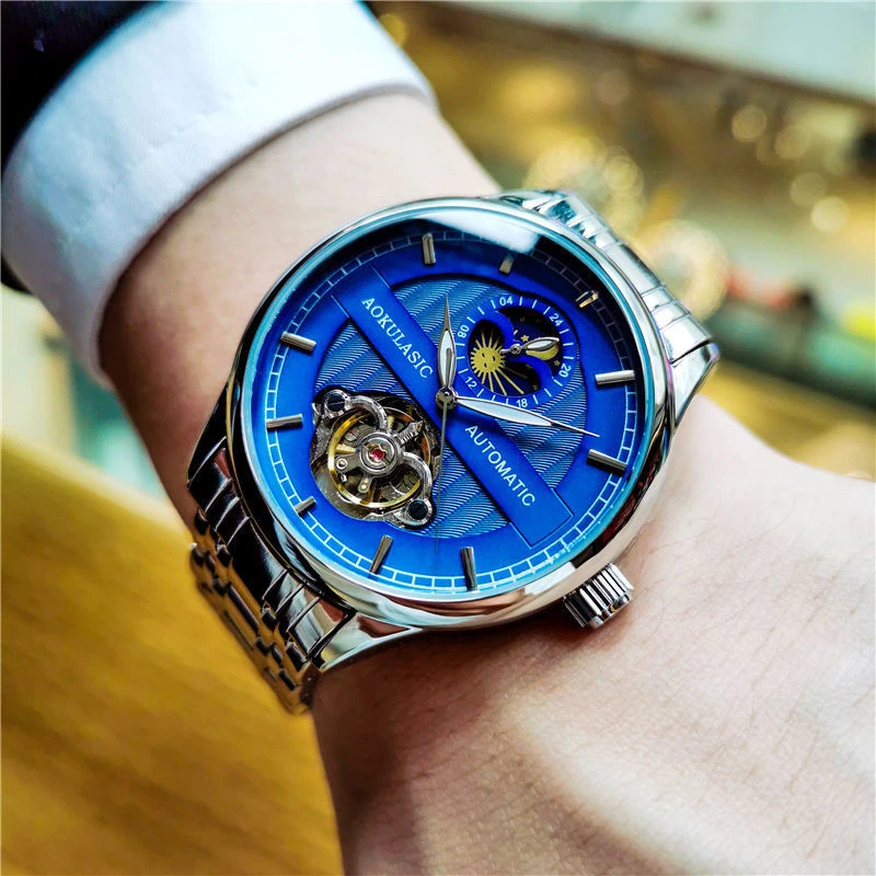 

New High-End Luxury Business Men's Mechanical Watch - Stainless Steel Strap, Skeleton Design, Mechanical Movement, Automatic Winding, European, American, Japanese, and Korean Style Luxury Business Casual Versatile Handsome Social Guy Men's Watch, the Best