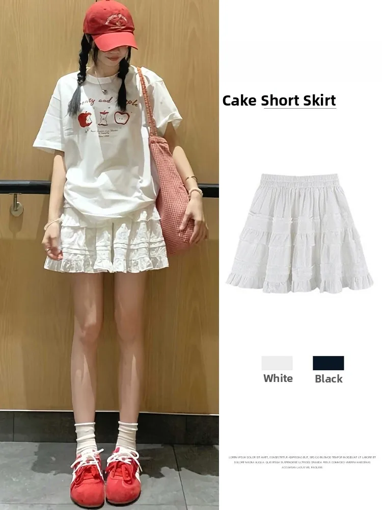 plus Size White Lace High Waist Half Skirt Women's Summer Slim A-Line Cake Skirt Short Skirt Breathable Skin-Friendly Liner