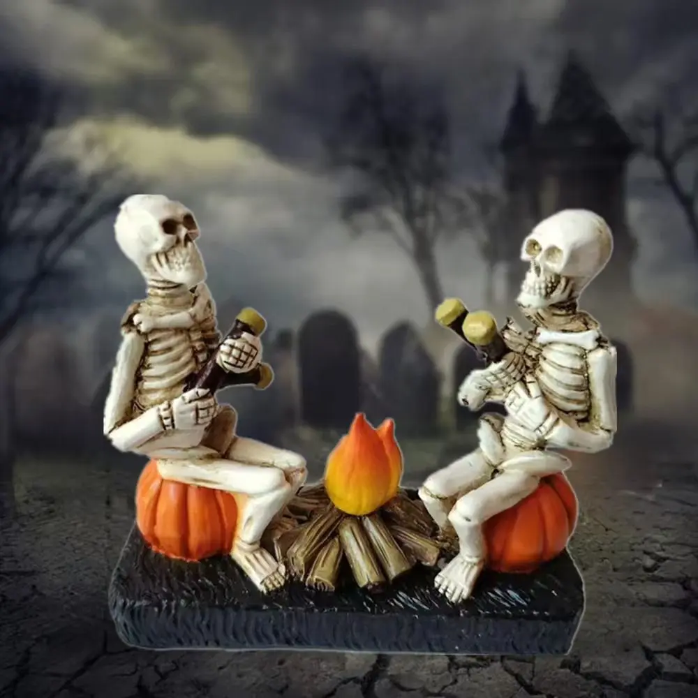 

Creative Pumpkin Bonfire Skeleton Statue Resin Craft Pumpkin Skull Figurine Exquisite Durable Halloween Ornament Office Display
