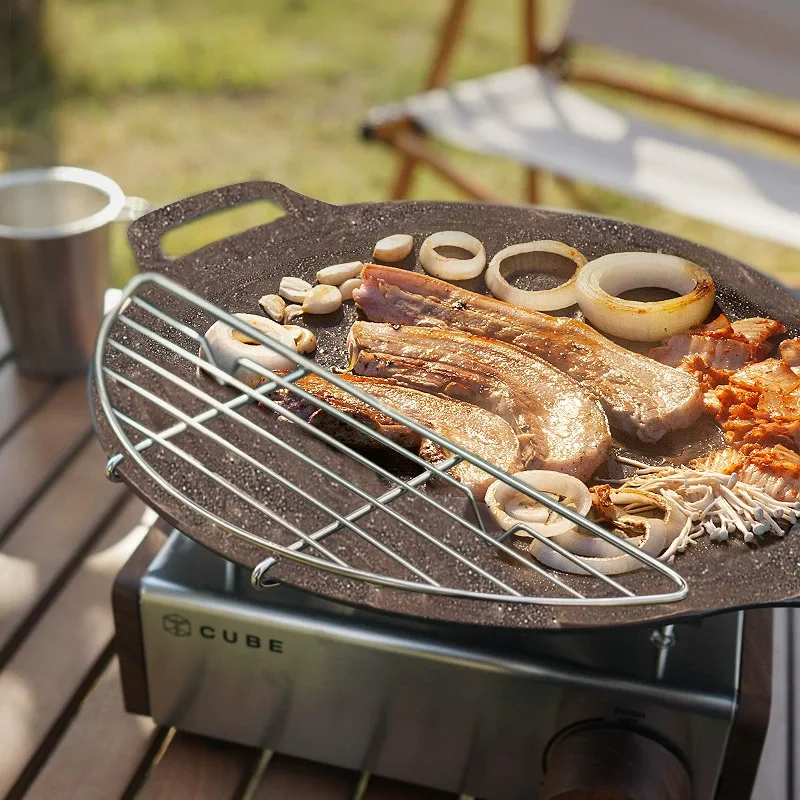 Outdoor Barbecue Net Steam Rack Stainless Steel Camping Barbecue Frying Pan Barbecue Meat Drain Anti Scorching Grill