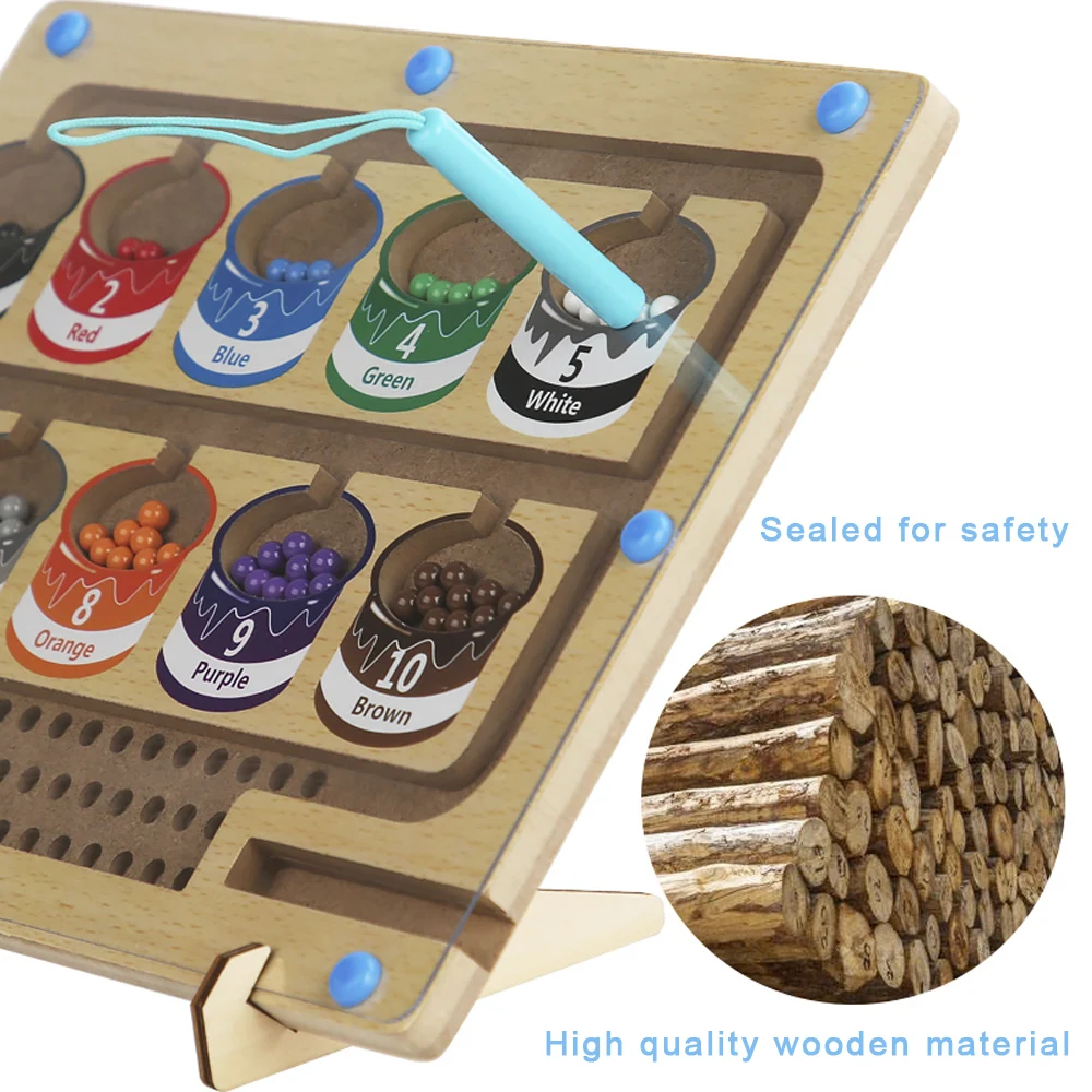 Деревянный магнитный лабиринт Монтессори, яркие цифры, обучающие игры, магнитный лабиринт, магнитная головоломка, доска