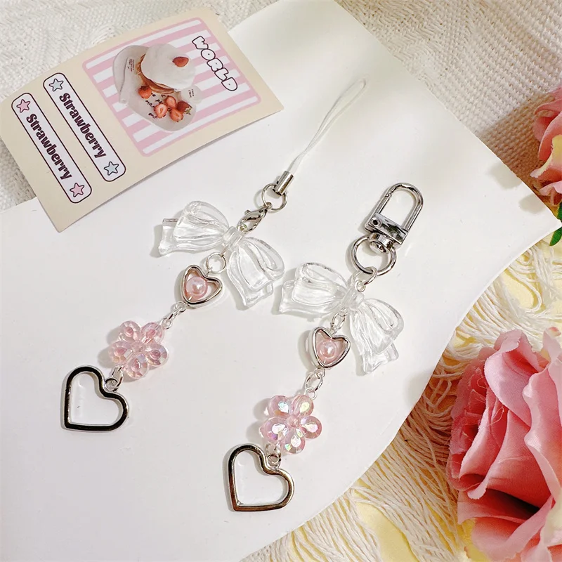 1/2 قطعة الحلو الوردي Bowknot زهرة سلاسل الهاتف متعددة نمط لفتاة أزهار لطيفة ستار شريط لتعليق الهاتف المحمول اسهم الهاتف المفاتيح