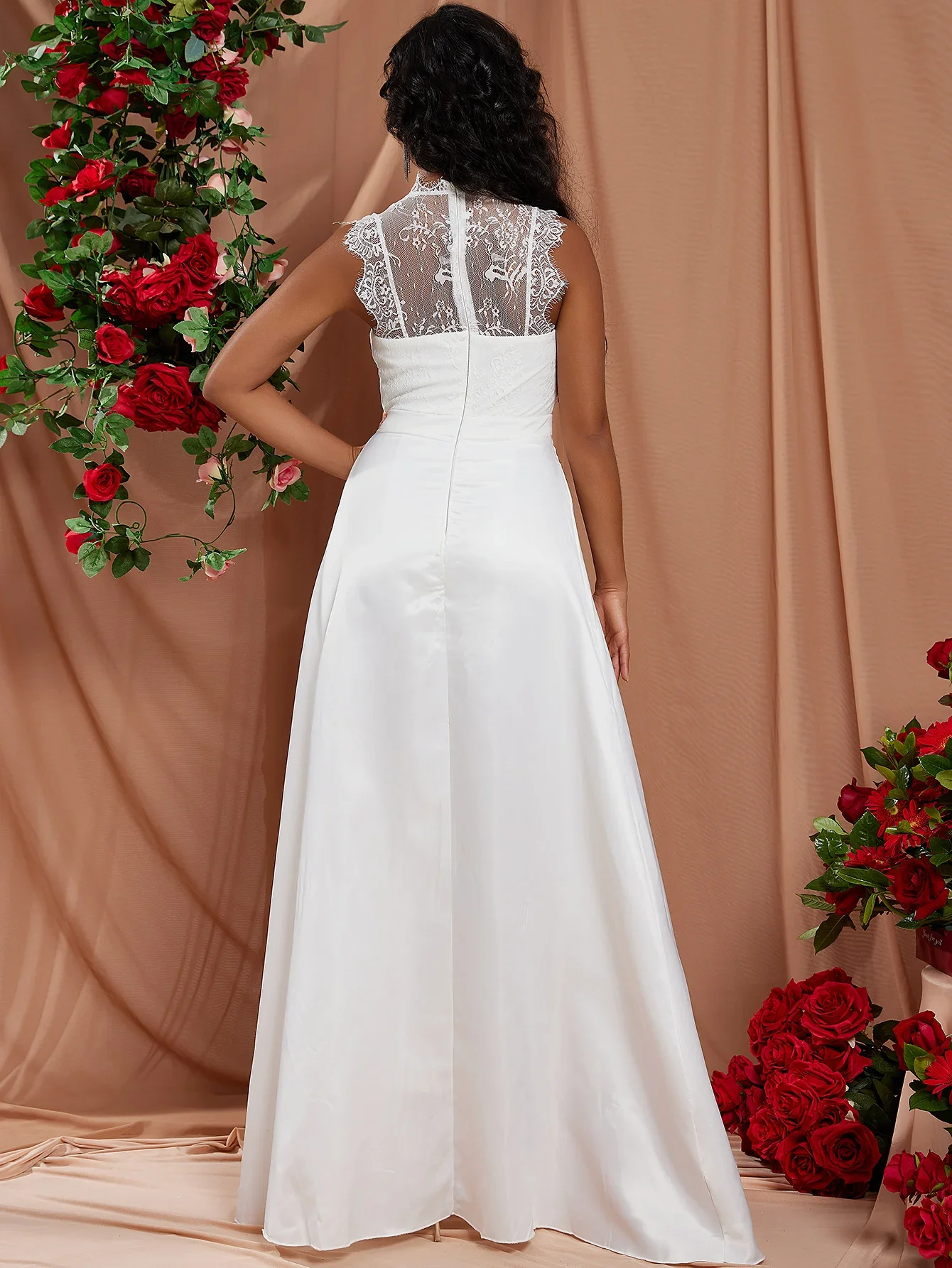 

Fashion one-shoulder sleeveless full body irregular white embroidered high-waisted ball dress slit gown cocktail forecourt