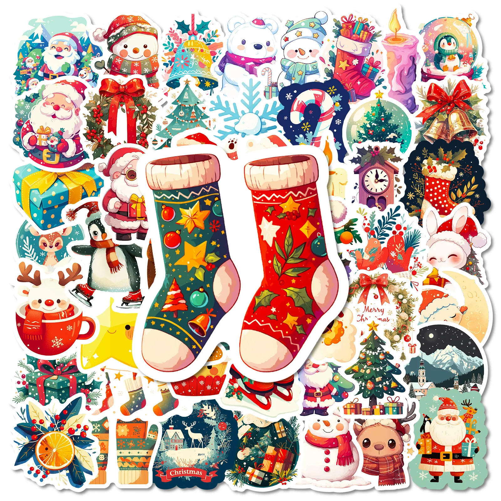 

10/50PCS Christmas Cartoon Stickers Christmas Gift Sticker Festivals Accessories Decals Scrapbook Luggage Laptop Phone Bike Gift