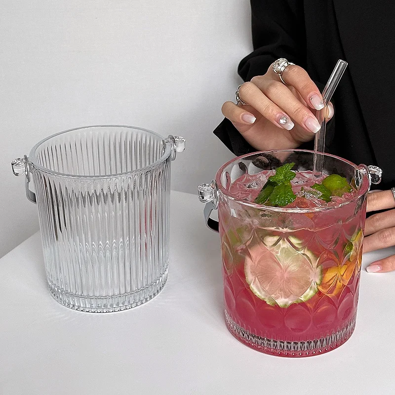Seau à glace portatif de 980ml, tasses en verre simples et transparentes pour thé aux fruits, seaux de pique-nique en plein air d'été, nouveau gobelet de grande capacité 2025