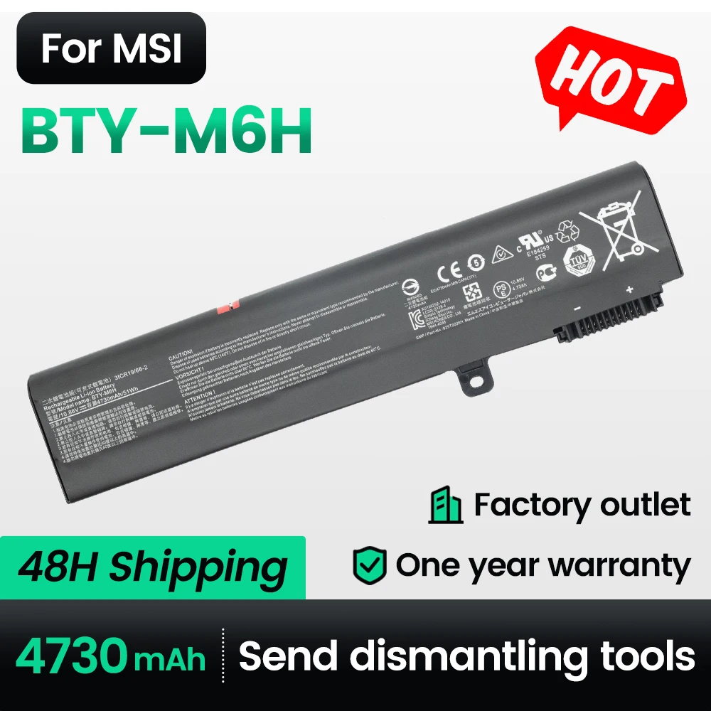 

Keyuan BTY-M6H 4730mAh GE62VR|GE63 Laptop Battery GE63VR|GE72VR for MSI GL7G|P62MVR series GL62M|GE73|GE73VR