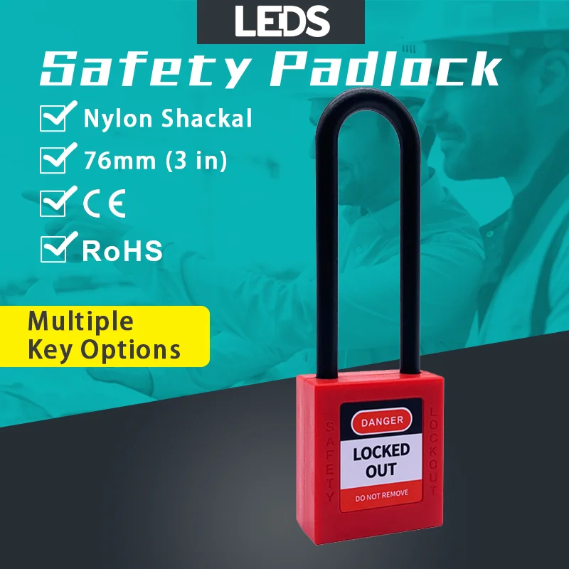 

76mm Isolation Padlock ABS Engineering Plastic Steel Long Beam Red Safety Equipment LOTO Lockout Lock With Key OEM Manufacture