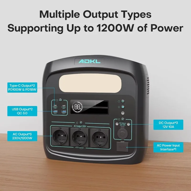 1200W Off Grid Solar Power Station, Matching Solar Panel Kit, Multifunctional Energy System for Camping RV Marine Use