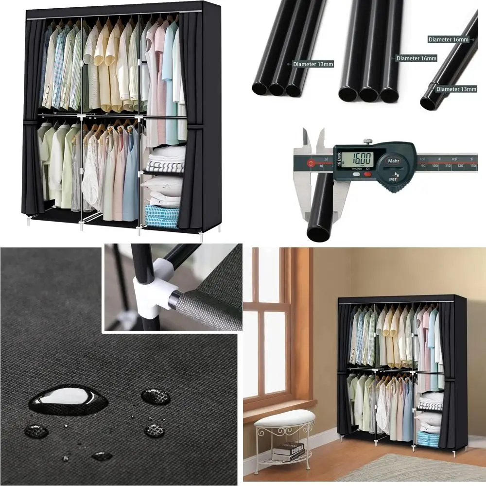 

Портативный 50-дюймовый подвесной шкаф-купе с тканевым чехлом и стержнями — простая сборка, компактное решение для хранения одежды