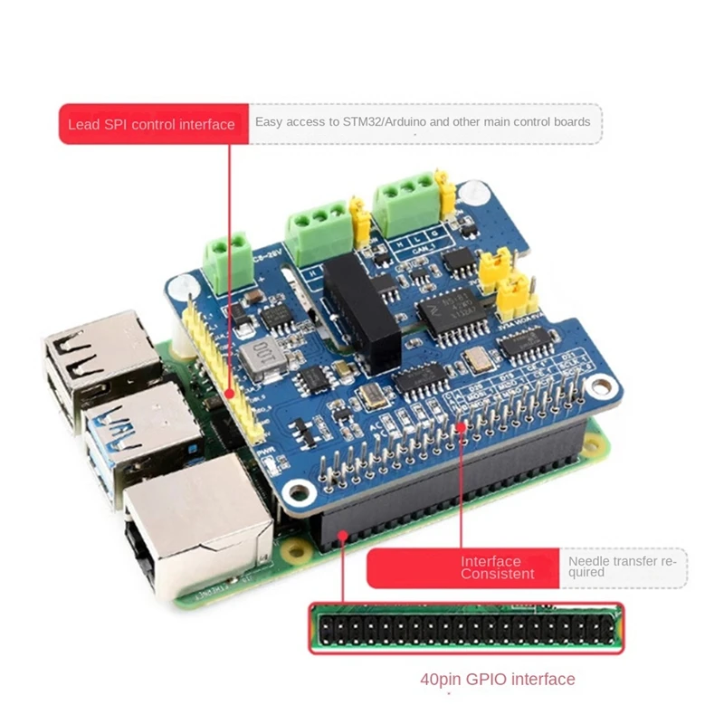 2-Channel Isolated CAN SPI Bus Expansion HAT for Dual Chips for Expanding Multiple CAN Channels-A12I