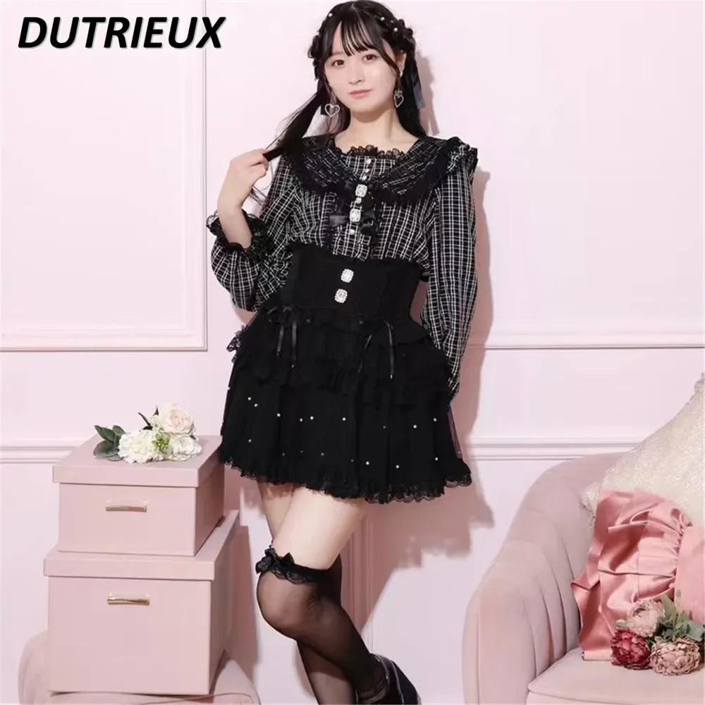 Japanese Style Original New Mine Versatile Shirt Spring Sweet Girls Lace Camisas Cute Bow Long-sleeved Tops for Women