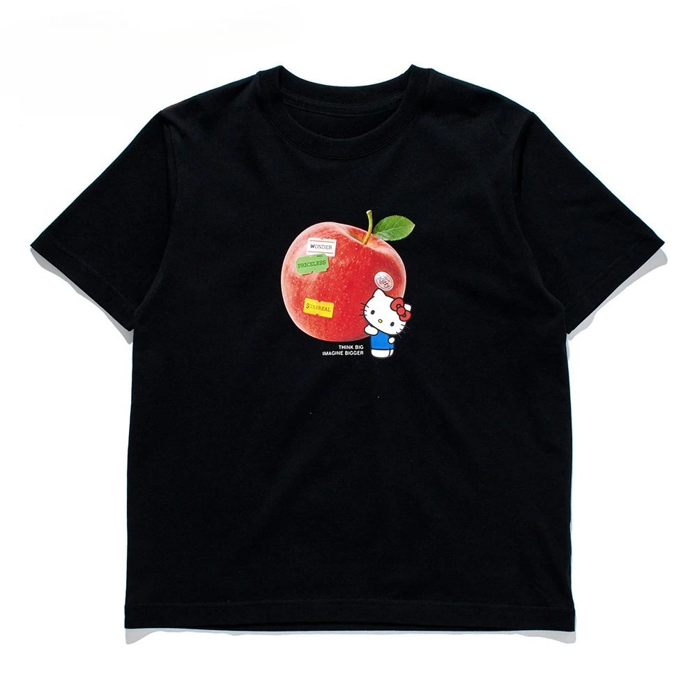 2026 Hello Kitty Black Leather Hello Kitty New Male Female Couple American Retro Short Sleeve Comfortable T-shirt