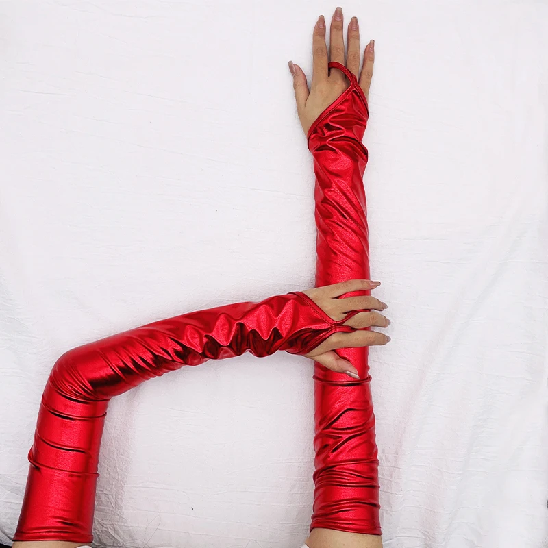 Lack Leder Haken Finger Lange Handschuhe Sexy Frauen Fingerlose Fäustlinge Cosplay Nachtclub Bühne Leistung Pole Dance Party