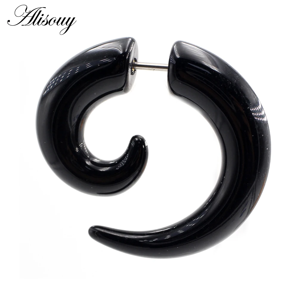 Alisouy 2PCS Black Acrylic Fake Cheater Spiral Ear Tunnel Plugs Taper Stretcher Expander Gauge Earring Piercing Body Jewelry